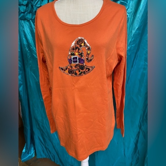 Nouveaux Tops - Nouveaux size 1X Halloween witches hat pumpkin holiday orange and‎ black